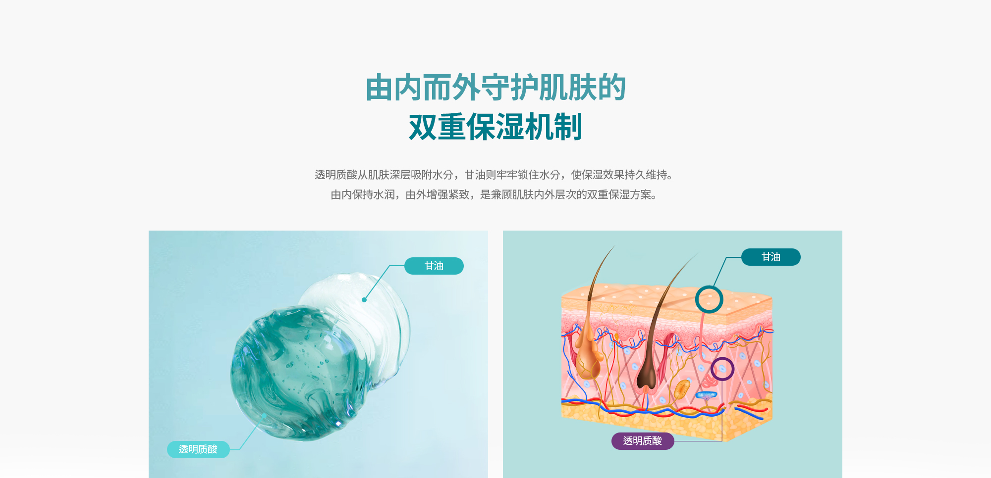 [피부 속부터 겉까지 지켜주는 2중 보습 메커니즘] 히알루론산이 피부 깊은 곳에서 수분을 끌어당기고 글리세롤이 그 수분을 단단히 붙잡아 오래 유지시켜줍니다. 속은 촉촉하게, 겉은 탄탄하게 케어하는 듀얼 보습 솔루션입니다.
